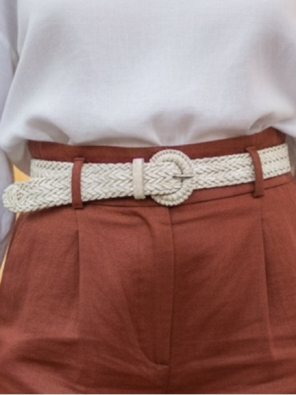 White Braided Genuine Leather Belt Made in India Boho One Size